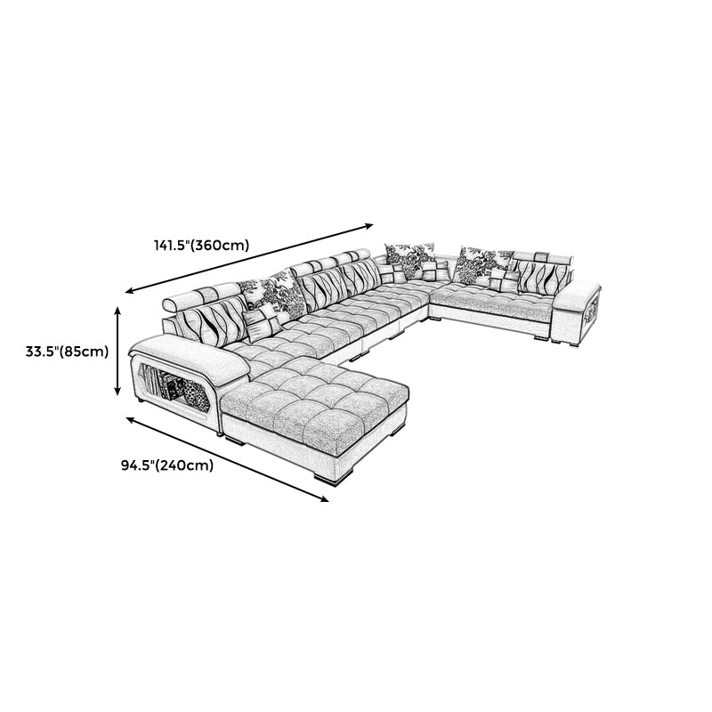141.73"D x 94.5"W x 33.46"H Pillowed Back Cushions Sectionals with Storage