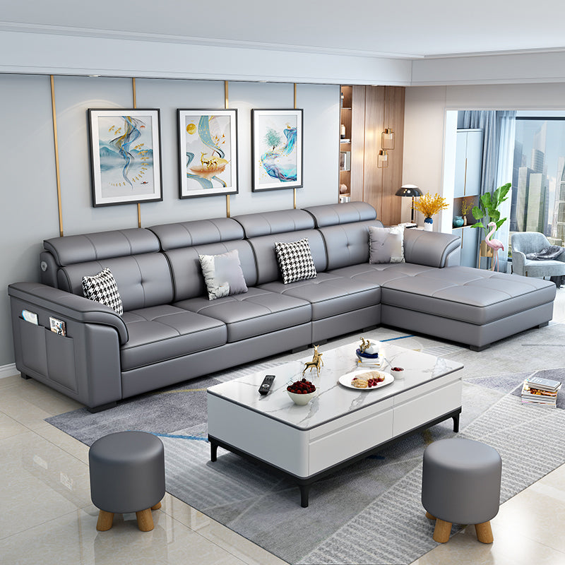 Faux Leather/Cotton Blend L-Shape Right Hand Facing Sectional Sofa Set