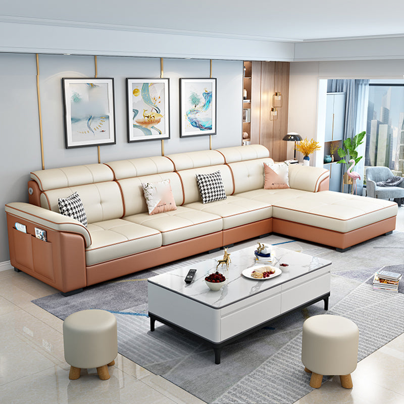 Faux Leather/Cotton Blend L-Shape Right Hand Facing Sectional Sofa Set