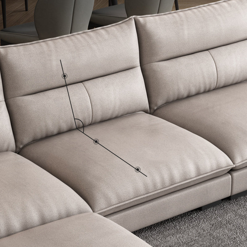 Flared Arm Beige Sectional Sofa with Chaise Pillowed Back Cushions Couch Sectional