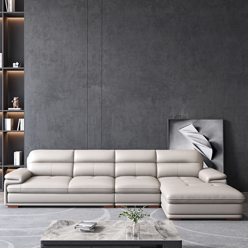 Beige Contemporary Sofa/Sectional with Genuine Leather and Leather