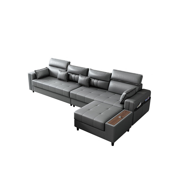 Square Arm Grey Cushion Back Contemporary Storage Adjustable Living Room Sofa