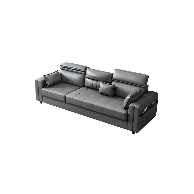 Square Arm Grey Cushion Back Contemporary Storage Adjustable Living Room Sofa