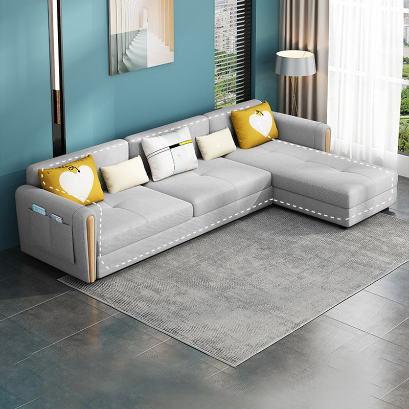 Contemporary Tight Back Sectional Gray Square Arm Sofa and Chaise
