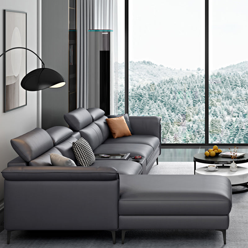 Dark Gray Modern Pillow Top Arm Sectional with Removable Cushions for Living Room