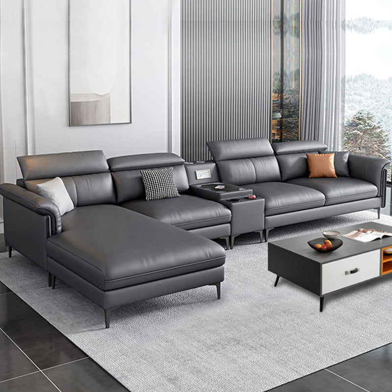 Dark Gray Modern Pillow Top Arm Sectional with Removable Cushions for Living Room