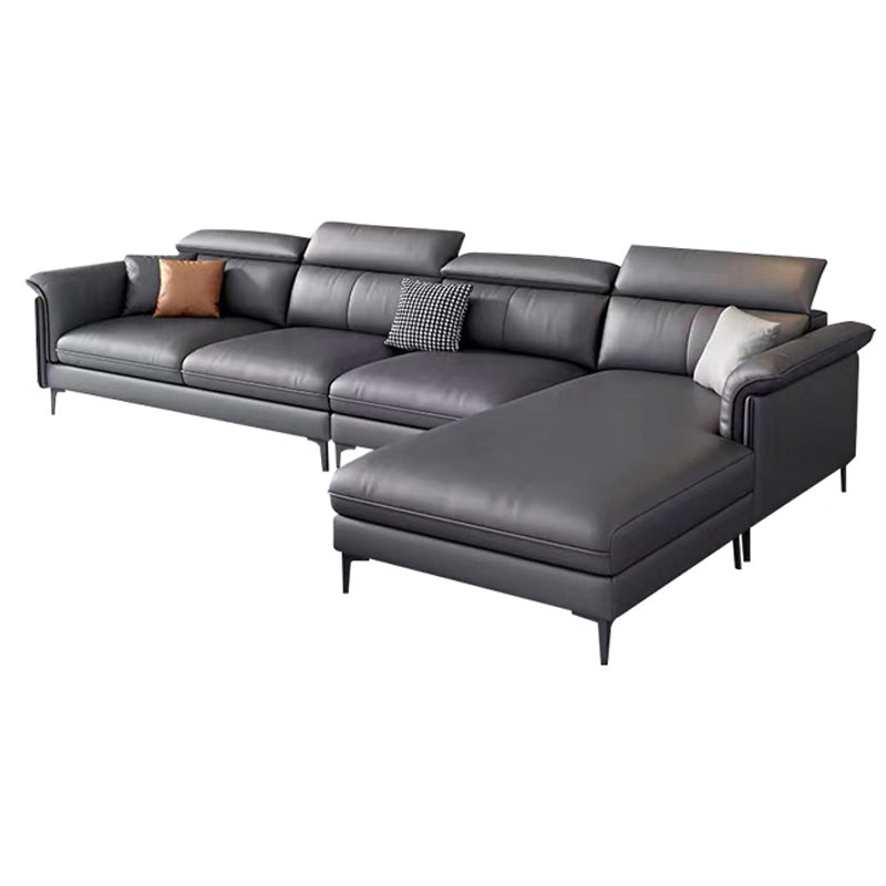 Dark Gray Modern Pillow Top Arm Sectional with Removable Cushions for Living Room