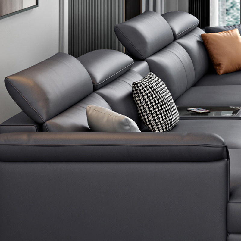 Dark Gray Modern Pillow Top Arm Sectional with Removable Cushions for Living Room