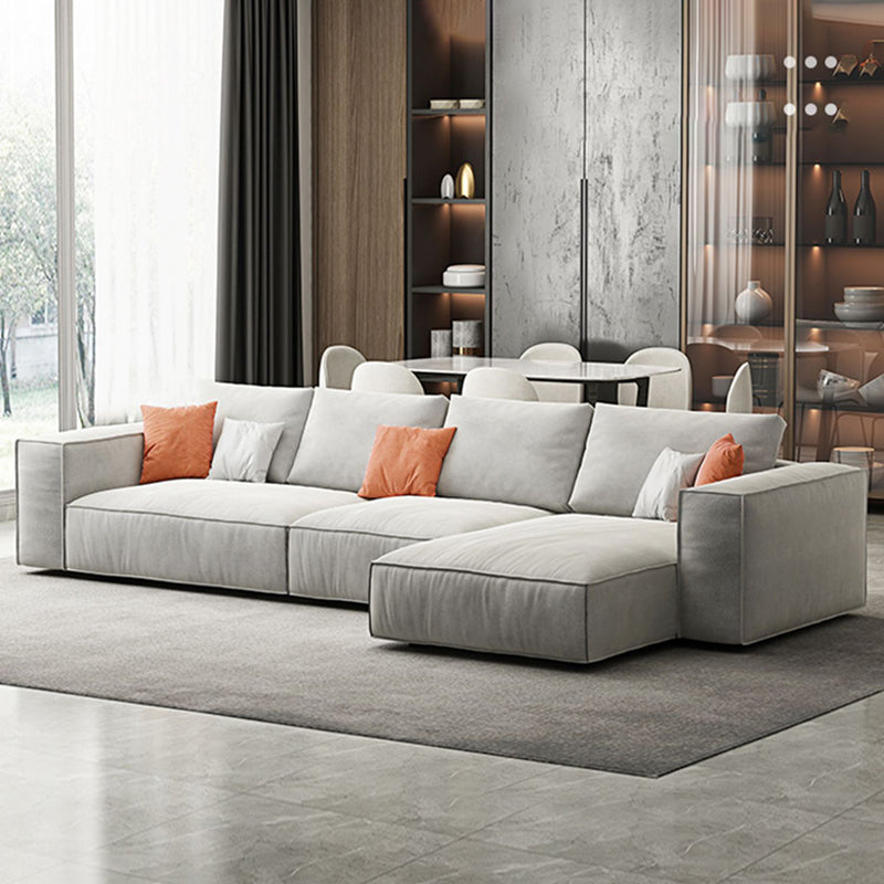 Simple Light-grey Sofa/Sectional with Faux Leather and Pillowed Back Cushions