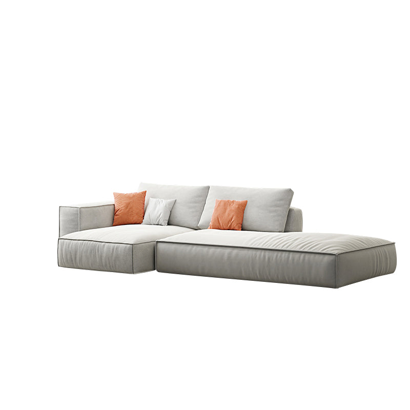 Simple Light-grey Sofa/Sectional with Faux Leather and Pillowed Back Cushions