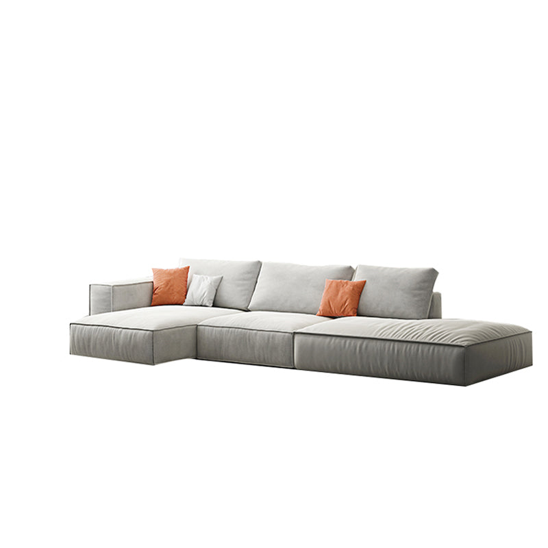 Simple Light-grey Sofa/Sectional with Faux Leather and Pillowed Back Cushions