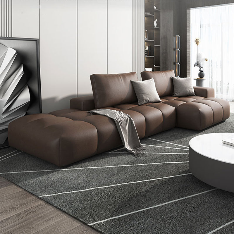 American Traditional Faux Square Arm Sectionals 37.4"High Leather Cushions Sofa,Dark Brown
