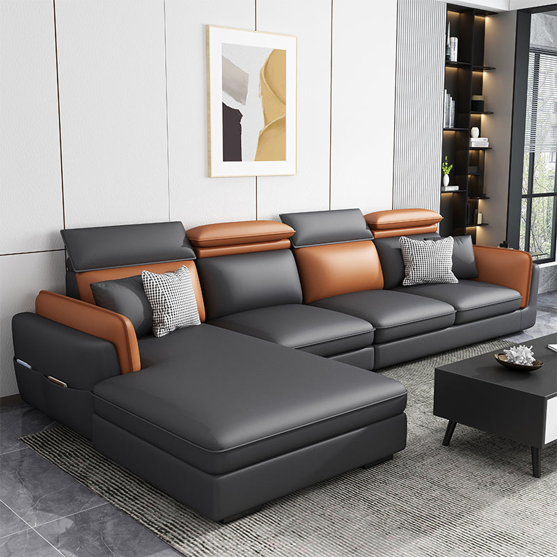 Faux Leather Square Arm Sofa/Sectional with Pillowed Back Cushions, Stain Resistan
