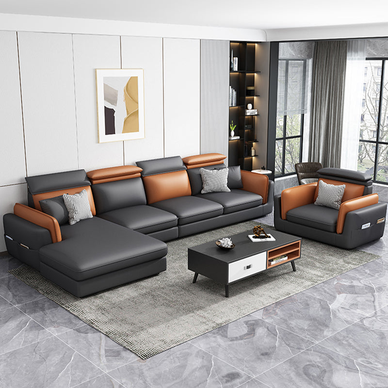 Faux Leather Square Arm Sofa/Sectional with Pillowed Back Cushions, Stain Resistan