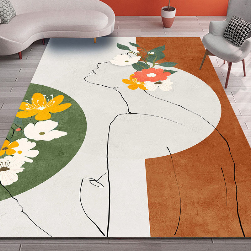 Yellow Sunflower Rug Polyester Modern Rug Washable Rug for Home Decor
