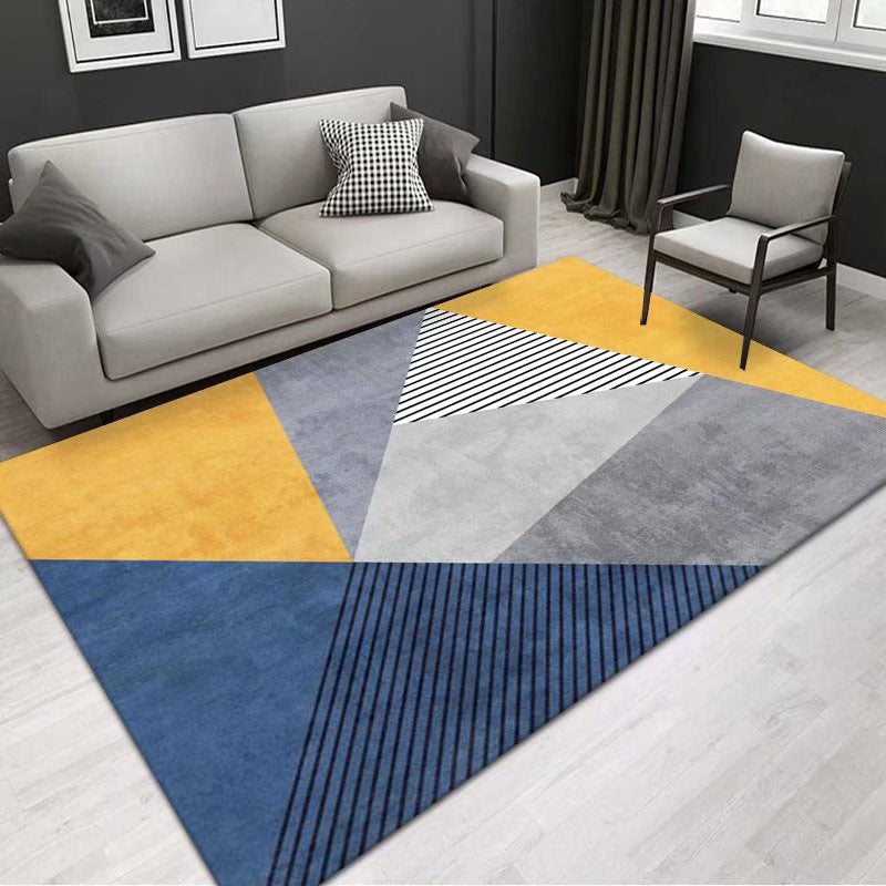 Navy Geometry Carpet Polyester Modern Carpet Washable Carpet for Home Decor