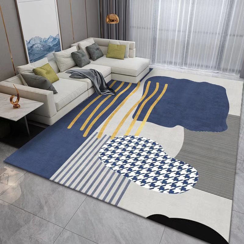 Navy Geometry Carpet Polyester Modern Carpet Washable Carpet for Home Decor