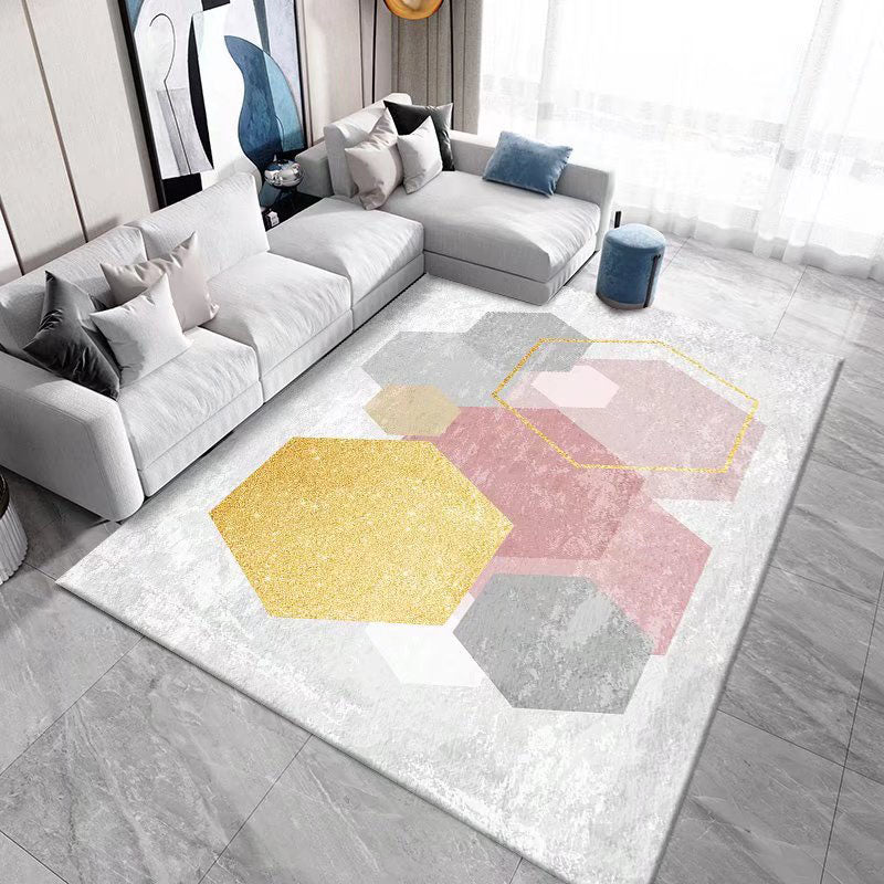 Navy Geometry Carpet Polyester Modern Carpet Washable Carpet for Home Decor