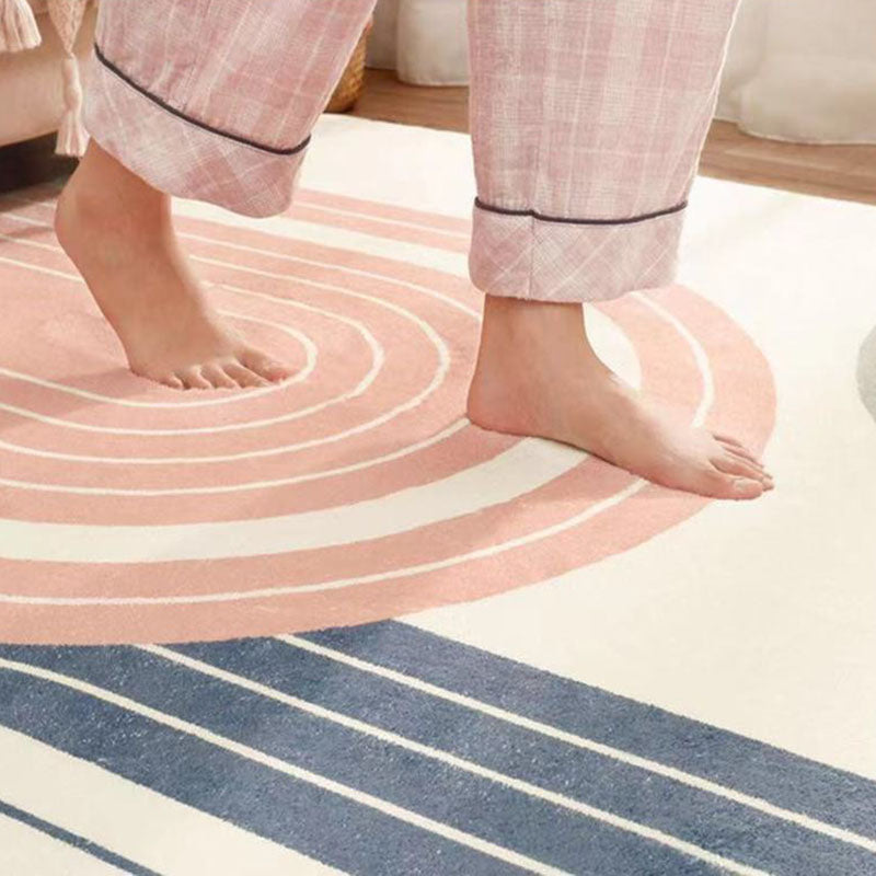 White Kids Rug Polyester Striped Rug Stain Resistant Rug for Living Room