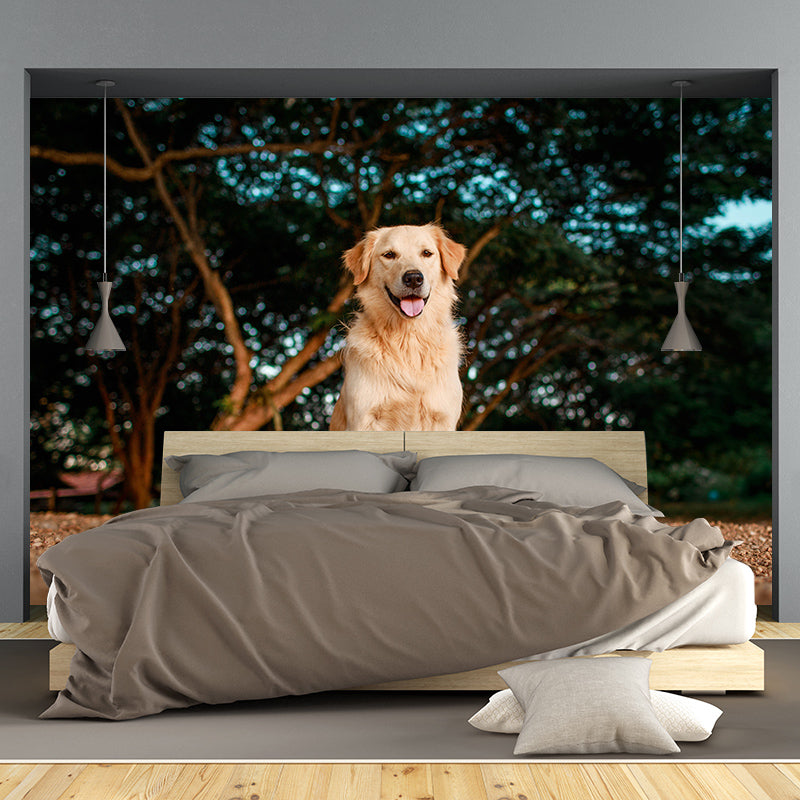 Photography Stain Resistant Wall Mural Wallpaper Lovely Dogs Sitting Room Wall Mural