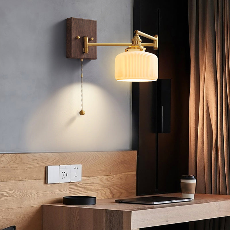 Arm Adjustable Wall Sconce 1-Light Modern Style Wall Mount Lamp with Ceramics Shade