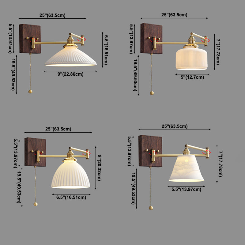 Arm Adjustable Wall Sconce 1-Light Modern Style Wall Mount Lamp with Ceramics Shade