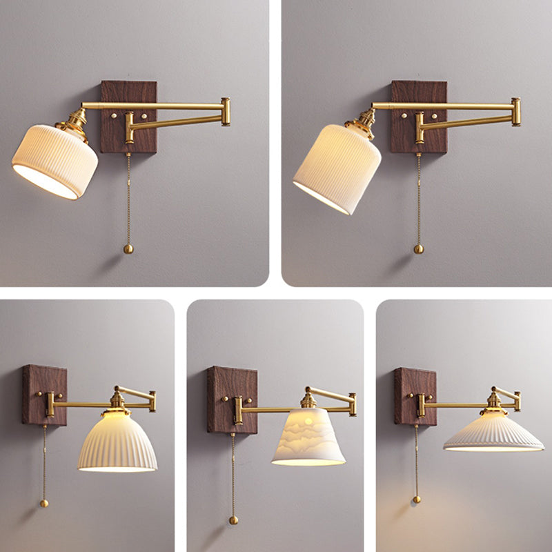 Arm Adjustable Wall Sconce 1-Light Modern Style Wall Mount Lamp with Ceramics Shade