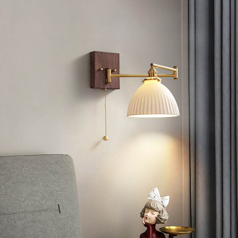 Arm Adjustable Wall Sconce 1-Light Modern Style Wall Mount Lamp with Ceramics Shade