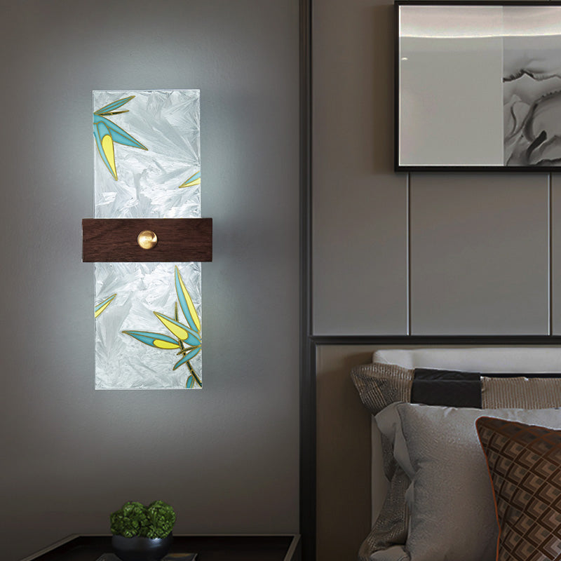 1-Light Wooden Wall Sconce Modern Simple Wall Mount Lamp with Acrylic Shade for Bedroom