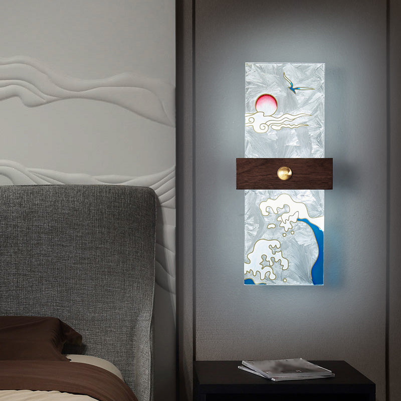 1-Light Wooden Wall Sconce Modern Simple Wall Mount Lamp with Acrylic Shade for Bedroom