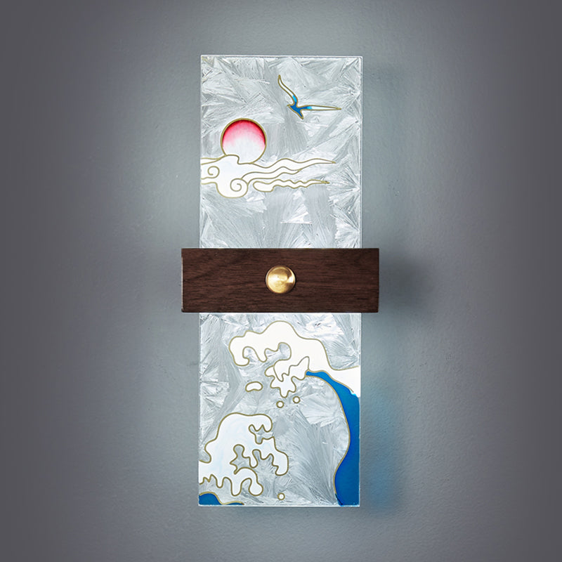 1-Light Wooden Wall Sconce Modern Simple Wall Mount Lamp with Acrylic Shade for Bedroom