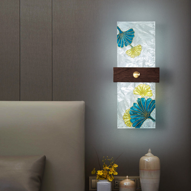 1-Light Wooden Wall Sconce Modern Simple Wall Mount Lamp with Acrylic Shade for Bedroom