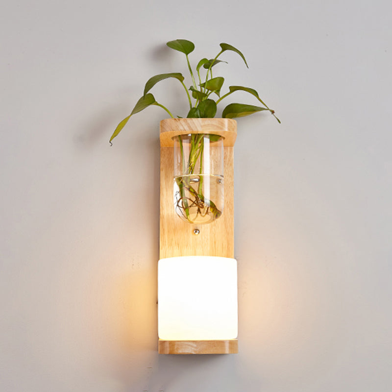 1-Light Wall Sconce Modern Wooden Wall Mount Lamp for Living Room(Plant not included)