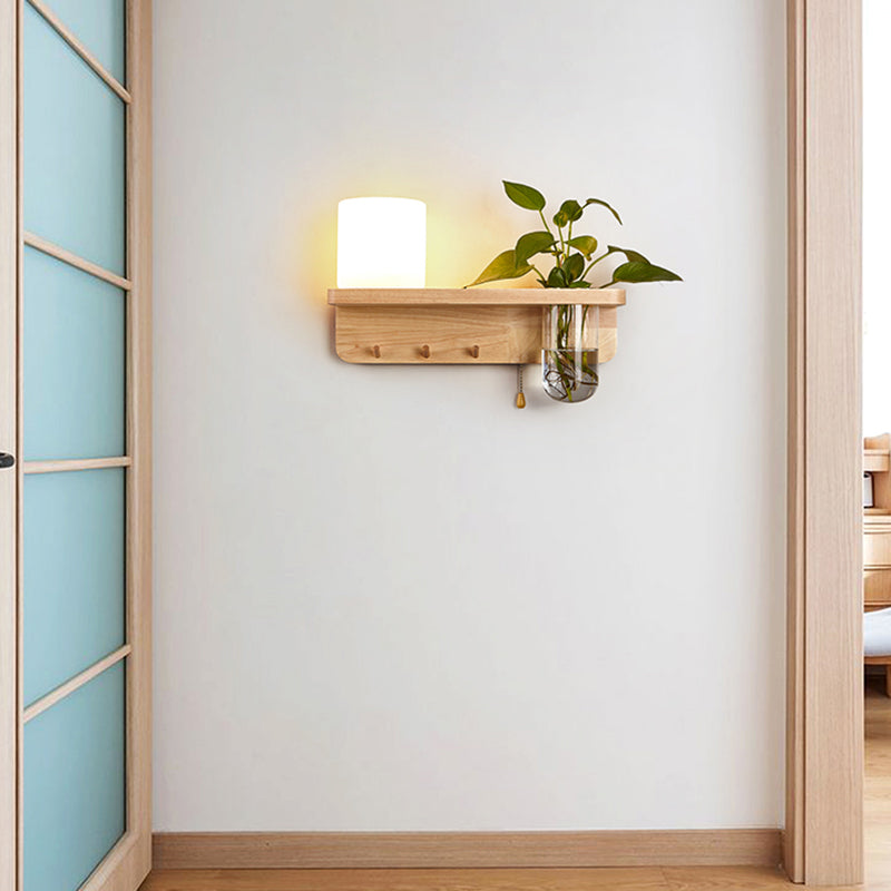 1-Light Wall Sconce Modern Wooden Wall Mount Lamp for Living Room(Plant not included)