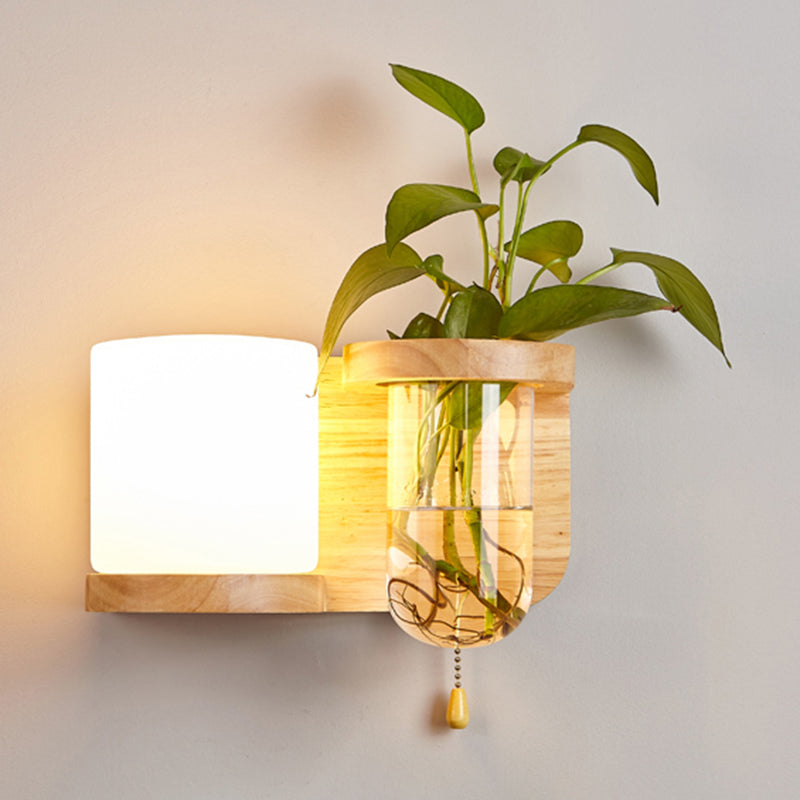 1-Light Wall Sconce Modern Wooden Wall Mount Lamp for Living Room(Plant not included)