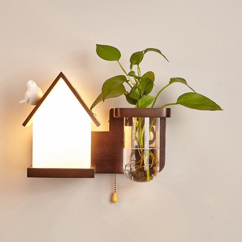 1-Light Wall Sconce Modern Wooden Wall Mount Lamp for Living Room(Plant not included)