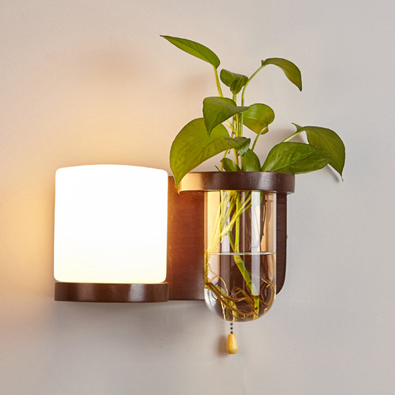 1-Light Wall Sconce Modern Wooden Wall Mount Lamp for Living Room(Plant not included)