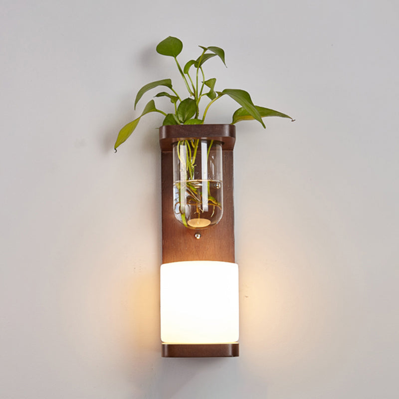 1-Light Wall Sconce Modern Wooden Wall Mount Lamp for Living Room(Plant not included)