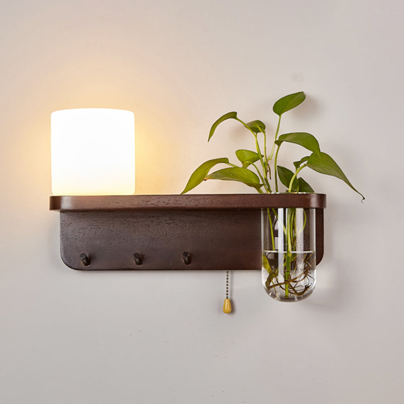 1-Light Wall Sconce Modern Wooden Wall Mount Lamp for Living Room(Plant not included)