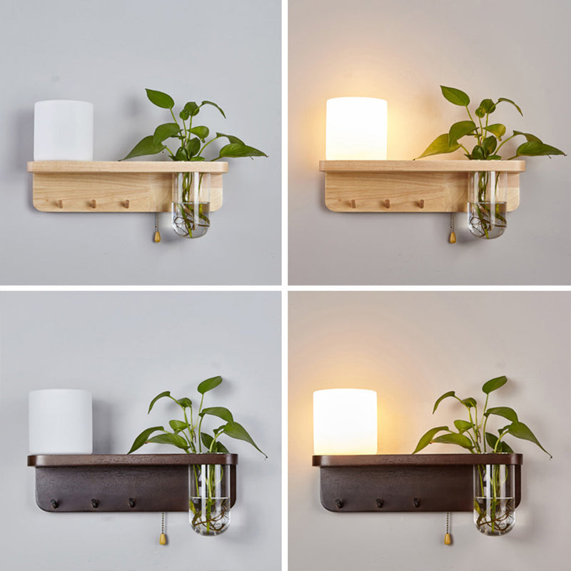 1-Light Wall Sconce Modern Wooden Wall Mount Lamp for Living Room(Plant not included)