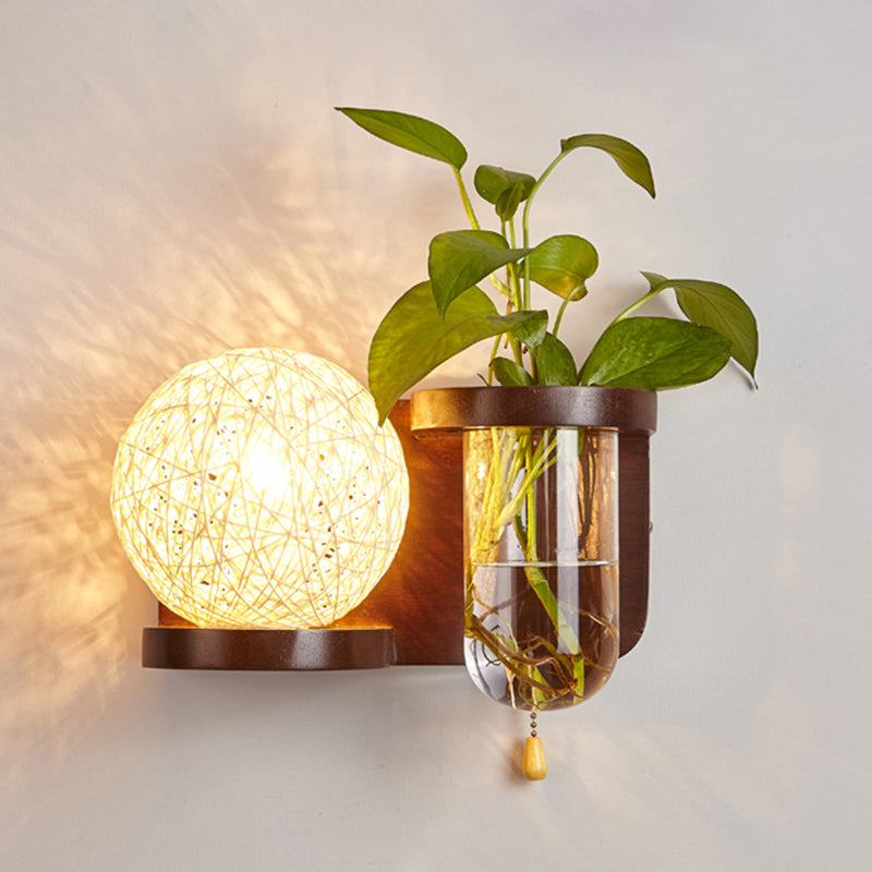 1-Light Wall Sconce Modern Wooden Wall Mount Lamp for Living Room(Plant not included)