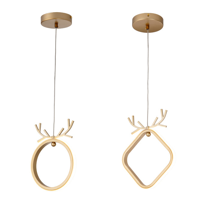 Nordic Style Iron Ceiling Lamp Geometry LED Pendant Light with Antlers for Bedroom