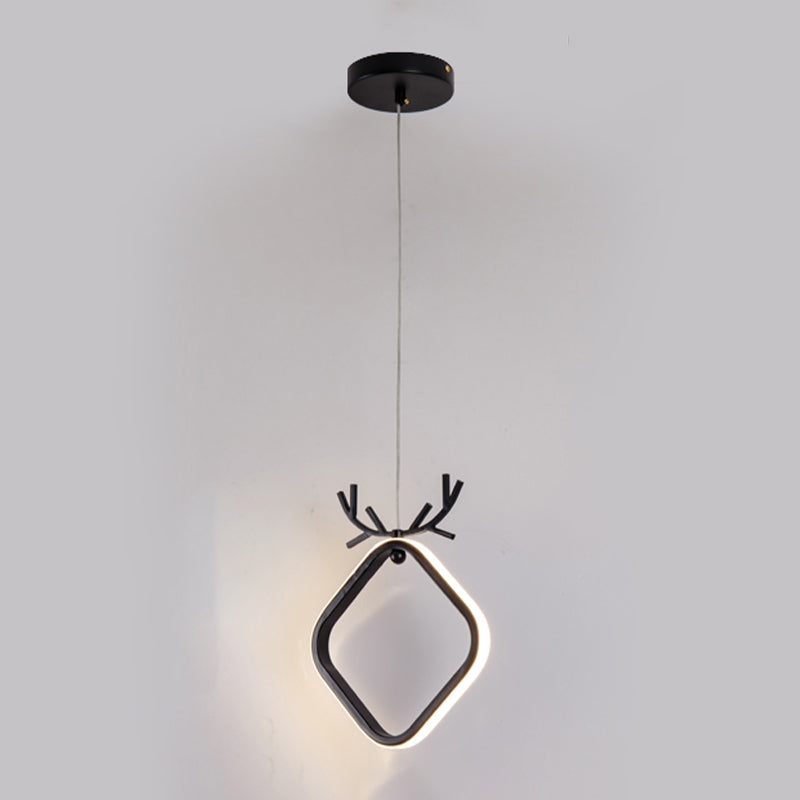 Nordic Style Iron Ceiling Lamp Geometry LED Pendant Light with Antlers for Bedroom