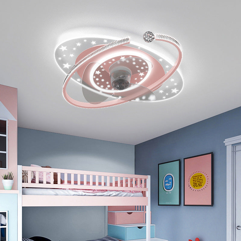 Modern Oval Ceiling Fan Light Metal 1 Light LED Ceiling Fan for Children's Room