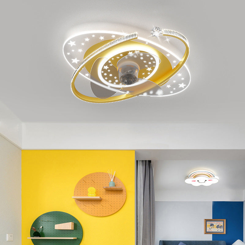 Modern Oval Ceiling Fan Light Metal 1 Light LED Ceiling Fan for Children's Room