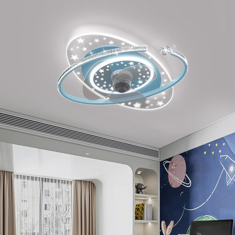 Modern Oval Ceiling Fan Light Metal 1 Light LED Ceiling Fan for Children's Room