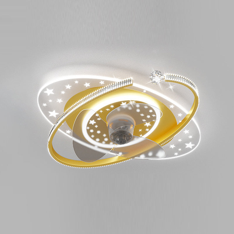 Modern Oval Ceiling Fan Light Metal 1 Light LED Ceiling Fan for Children's Room