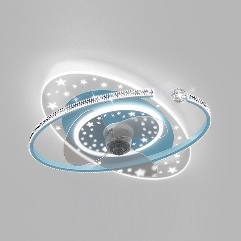 Modern Oval Ceiling Fan Light Metal 1 Light LED Ceiling Fan for Children's Room
