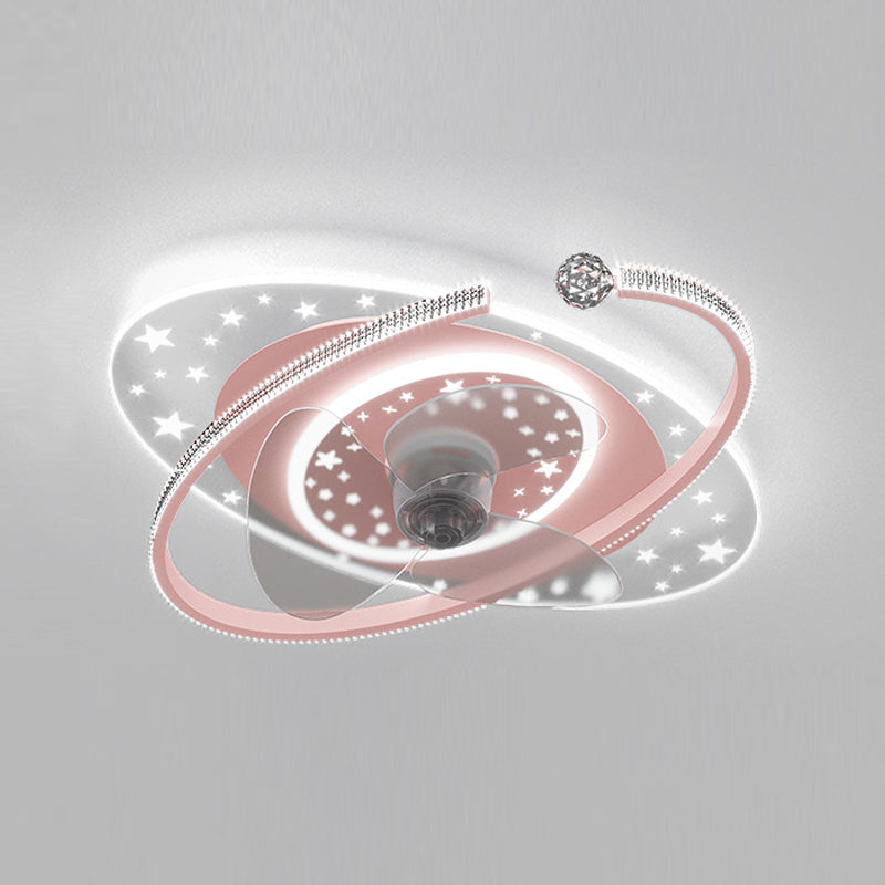 Modern Oval Ceiling Fan Light Metal 1 Light LED Ceiling Fan for Children's Room