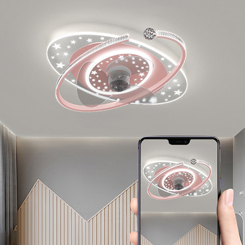 Modern Oval Ceiling Fan Light Metal 1 Light LED Ceiling Fan for Children's Room